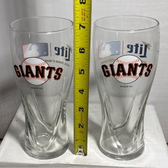 San Francisco Giants Miller Lite Beer Pint Glass 7" MLB Baseball 2015 Set of 2 - Picture 5 of 6